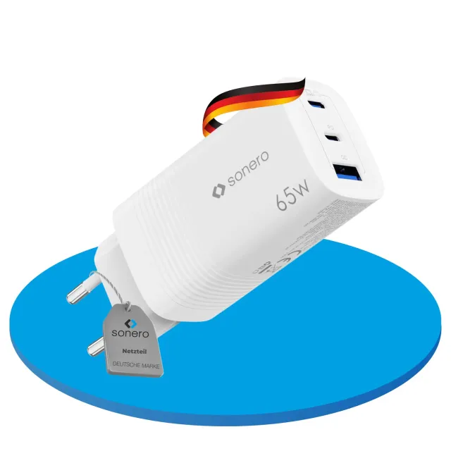 Sonero GaN USB-C Ladegerät 65 Watt 3-Port weiß