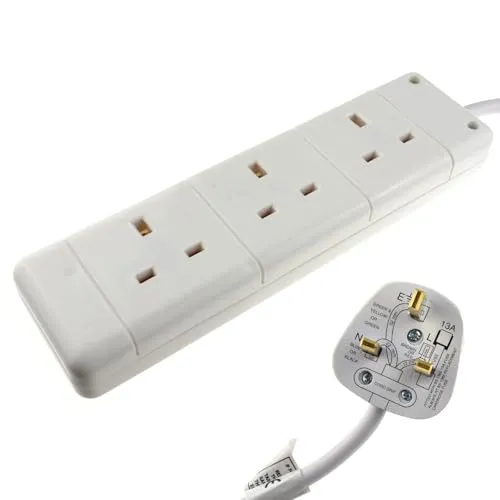 Kenable Stromverlängerung weiß 3 m UK 13A 3-fach