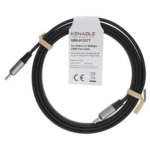 Kenable USB4 Kabel 80Gbps 240W 1m schwarz flach USB-C