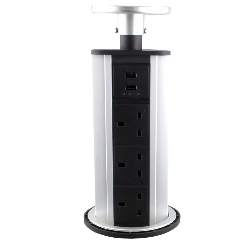 Kenable Versenkbare Einbausteckdose 3-fach UK + 2x USB