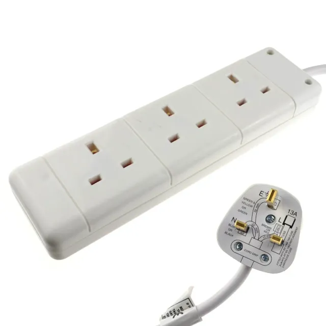 Kenable Stromverlängerung weiß 3 m UK 13A 3-fach
