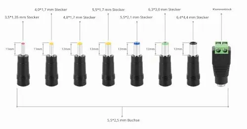 Poppstar Universal Netzteil Adapter Set 8 Hohlstecker