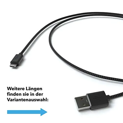 JAMEGA Micro USB Kabel 1m Nylon Ladekabel schwarz 2,4A