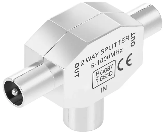 Poppstar T-Stück Antennenverteiler 2-fach Silber IEC