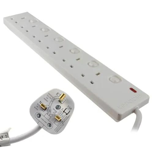 Kenable 6-fach Steckdosenleiste UK-Stecker weiß 10 m Schalter