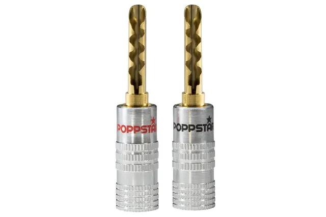Poppstar Hohl-Bananenstecker vergoldet 2 Stück rot/schwarz